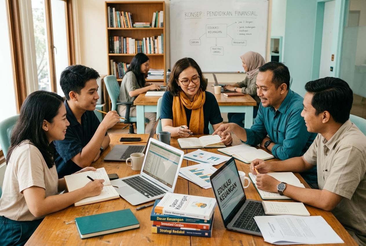 Tim Redaksi Bekal Finansial ID berdiskusi menyusun materi edukasi keuangan untuk pemula
